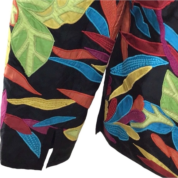 Chico’s Artsy Appliqué Multi Color Floral Silk Jacket - Picture 8 of 10
